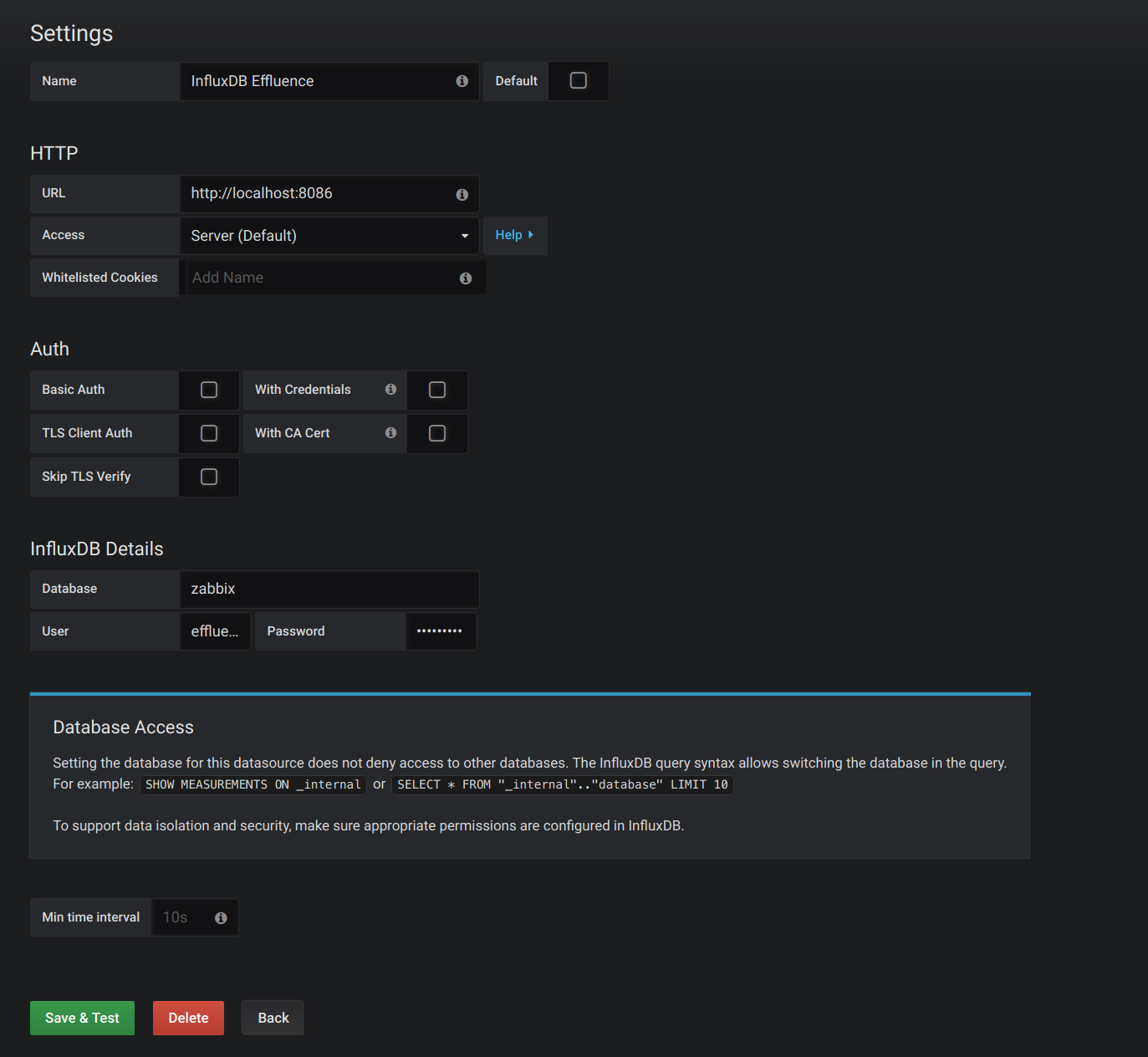 Configure InfluxDB data source