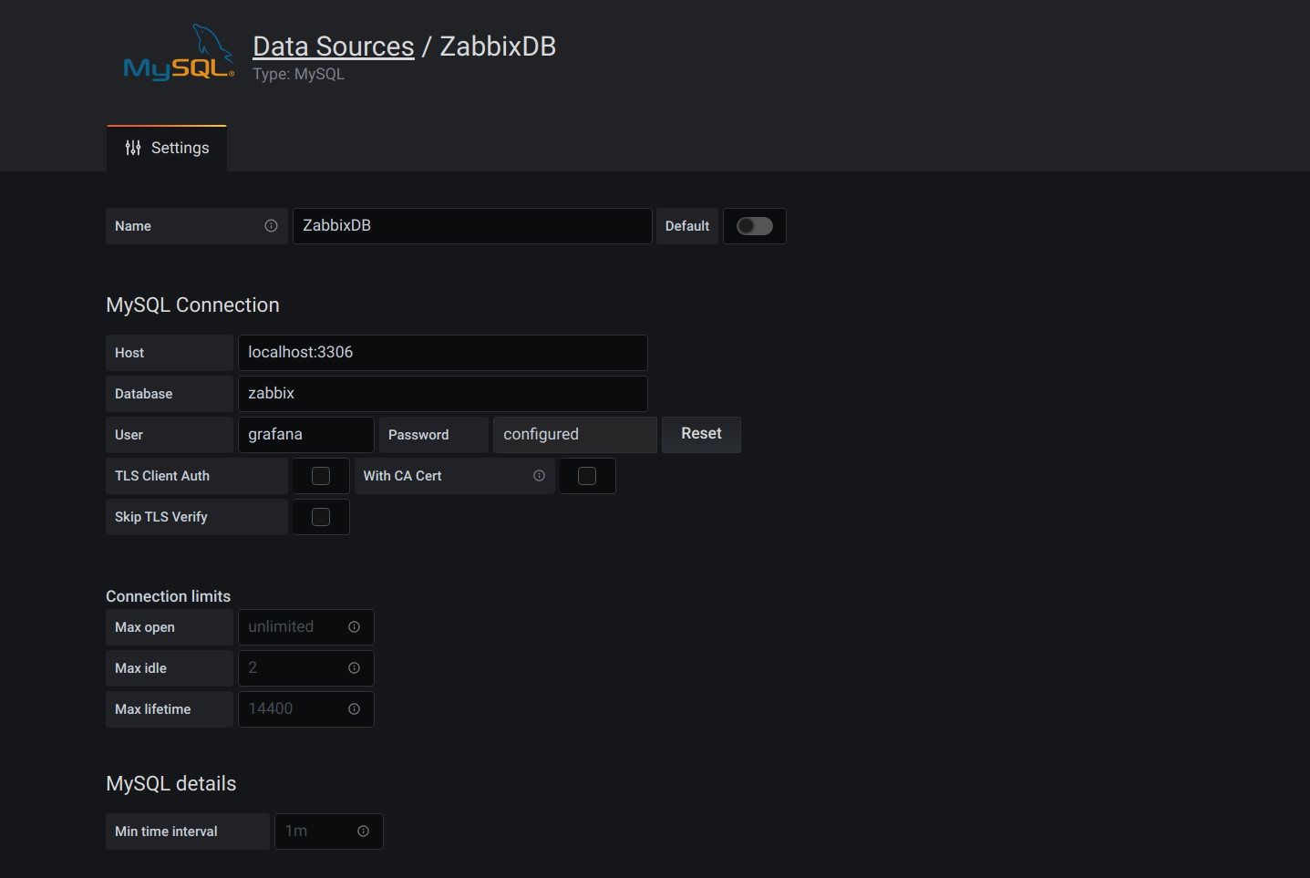 Configure MySQL data source